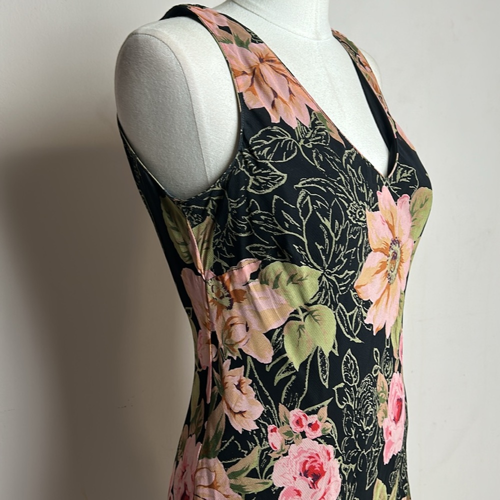 Vintage Eva Blue Chiffon Floral Layered Skirt Maxi Black Pink Dress size 12 - Picture 10 of 17